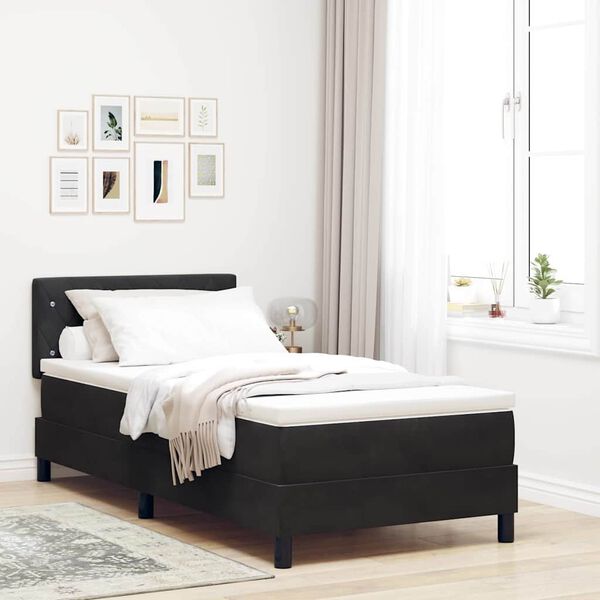 vidaXL Lit &agrave; ressorts avec matelas Noir 90 x 190 cm Velours