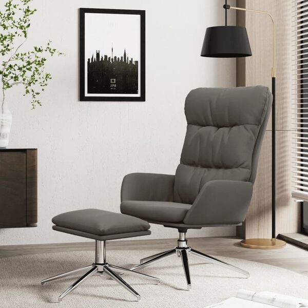 vidaXL Chaise de relaxation et tabouret Gris Cuir v&eacute;ritable/similicuir
