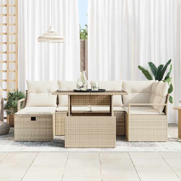 vidaXL Ensemble de canap&eacute; de jardin 7 pcs Beige Poly rotin