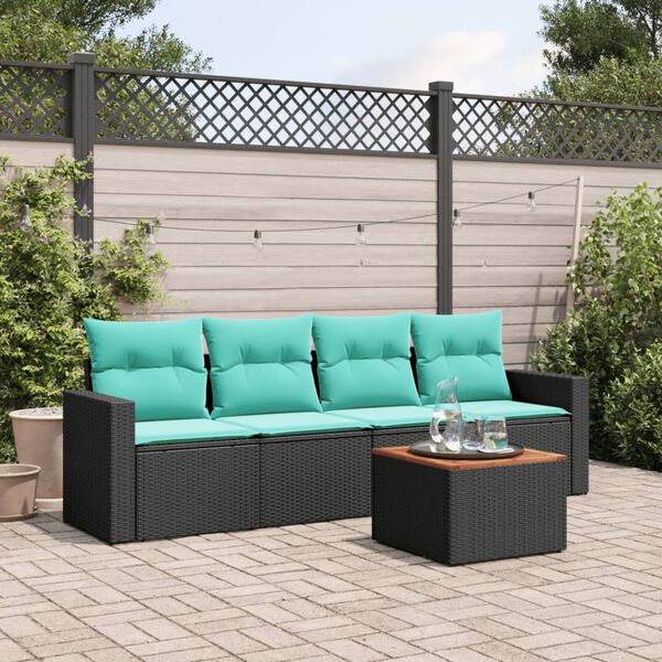 vidaXL Salon de jardin 5 pcs avec coussins noir r&eacute;sine tress&eacute;e