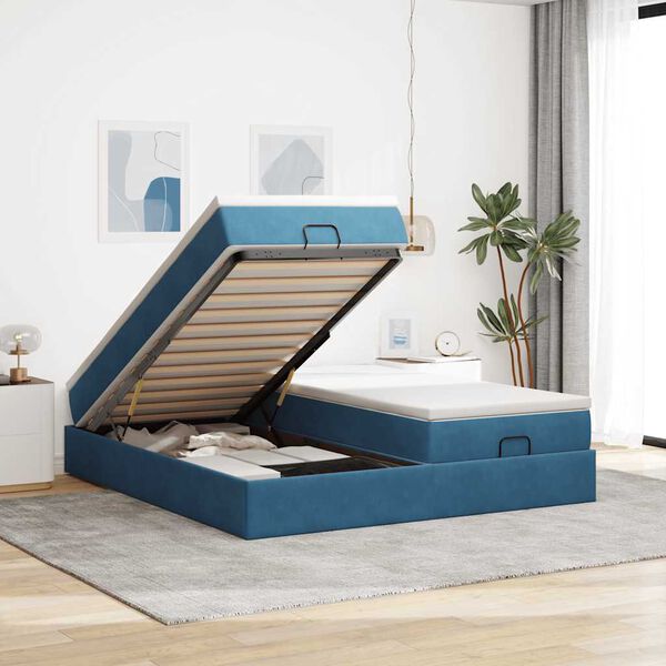 VidaXL Cadre de lit ottoman avec matelas bleu foncé 180x200 cm velours