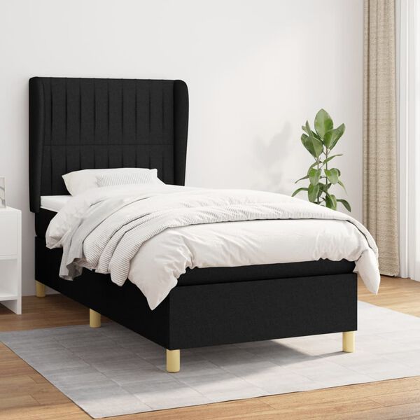 vidaXL Sommier &agrave; lattes de lit avec matelas Noir 90x190 cm Tissu