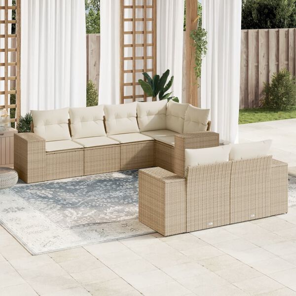 vidaXL Salon de jardin avec coussins 7 pcs beige r&eacute;sine tress&eacute;e
