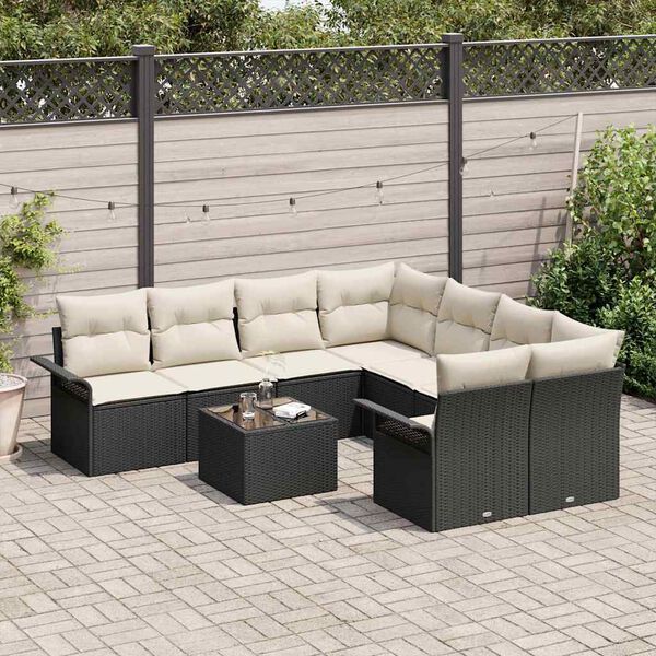 vidaXL Ensemble de canapé de jardin 9 pcs Noir Poly rotin