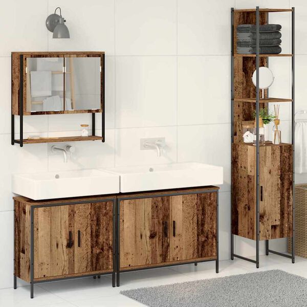 vidaXL Ensemble de mobilier de salle de bain avec &eacute;tag&egrave;re 4 pcs Marron
