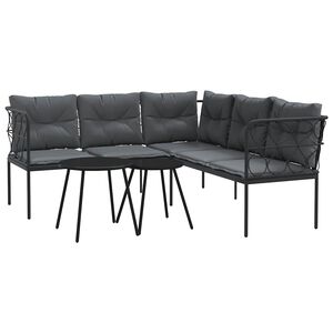 vidaXL Ensemble de canap&eacute;s de jardin et coussins noir acier textil&egrave;ne
