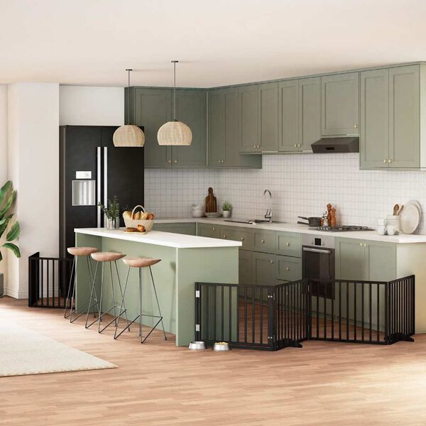 vidaXL Barri&egrave;re pour chien porte pliable 8 panneaux noir bois peuplier