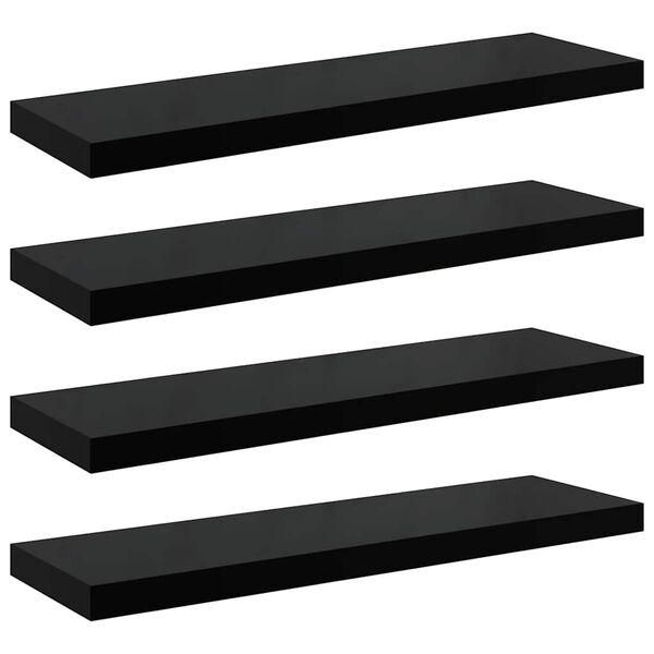 vidaXL &Eacute;tag&egrave;re murale flottante 4 pcs Noir brillant 90x23,5x3,8 cm MDF