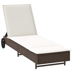 vidaXL Chaise longue avec roues et coussin marron r&eacute;sine tress&eacute;e