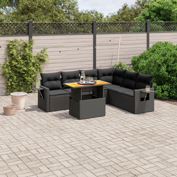 vidaXL Salon de jardin 7 pcs avec coussins noir r&eacute;sine tress&eacute;e