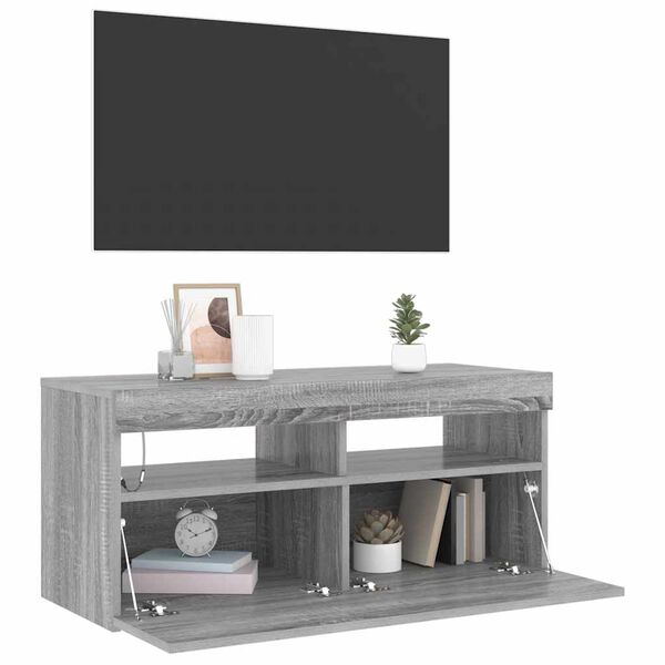 vidaXL Meuble TV avec lumi&egrave;res LED Sonoma gris 90x35x40 cm