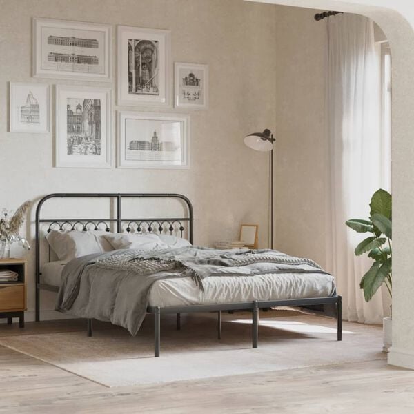 vidaXL Cadre de lit m&eacute;tal sans matelas avec t&ecirc;te de lit noir 140x190cm