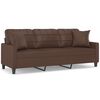 vidaXL Canap&eacute; 3 places oreillers et coussins Marron 180 cm Similicuir