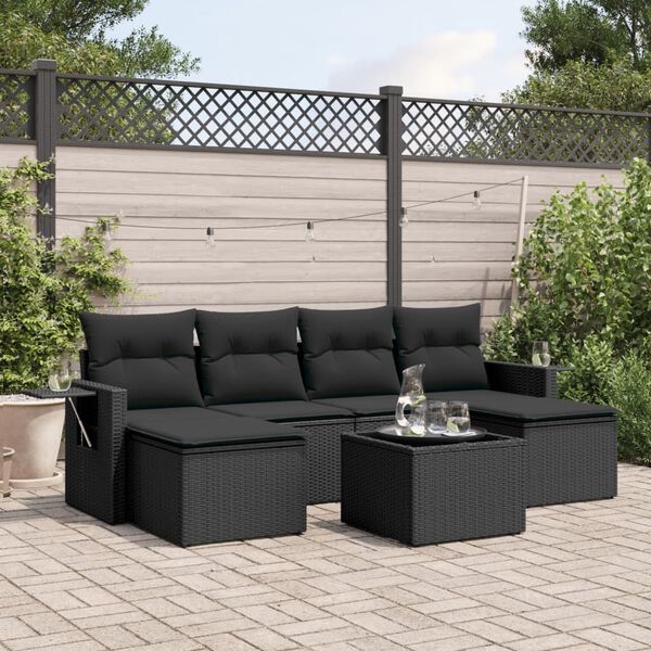 vidaXL Salon de jardin 7 pcs avec coussins noir r&eacute;sine tress&eacute;e