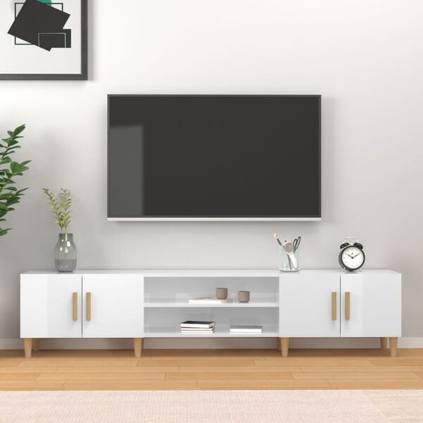 vidaXL Meuble TV blanc brillant 180x31,5x40 cm bois d'ingénierie
