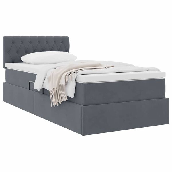 vidaXL Lit de Rangement avec matelas Gris fonc&eacute; 100 x 200 cm Velours