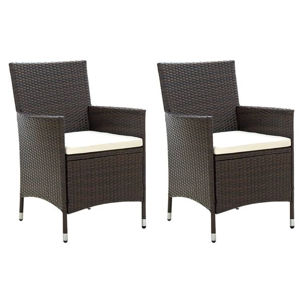 vidaXL Chaises de jardin avec coussins lot de 2 R&eacute;sine tress&eacute;e Marron