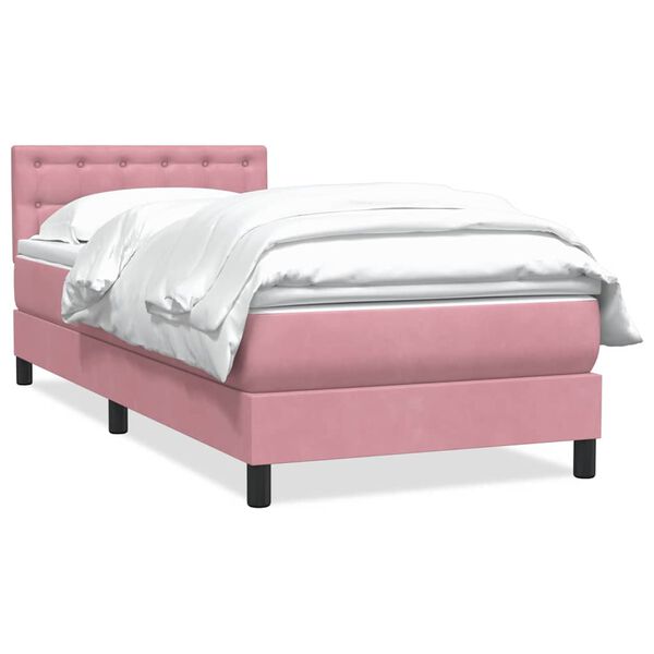 vidaXL Sommier &agrave; lattes de lit avec matelas rose 90x220 cm velours