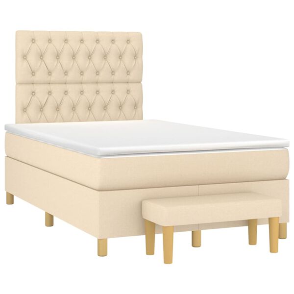 vidaXL Sommier &agrave; lattes de lit avec matelas Cr&egrave;me 120x200 cm Tissu