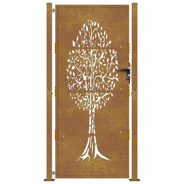 vidaXL Portail de jardin 100x200 cm en acier Corten motif arbre
