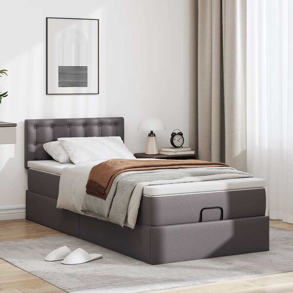 VidaXL Cadre de lit ottoman avec matelas gris 80x200 cm similicuir