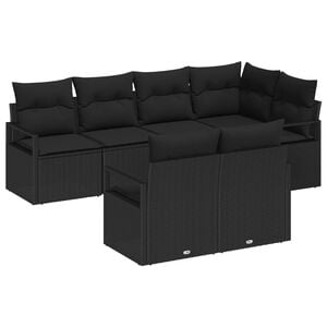 vidaXL Ensemble de canap&eacute; de jardin avec coussin 7 pcs Noir polyrotin