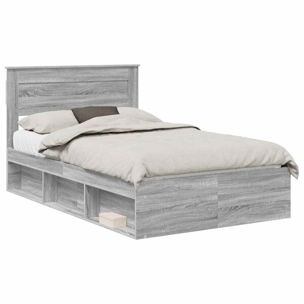 vidaXL Cadre de lit Gris Sonoma 120 x 190 cm Bois de pin massif
