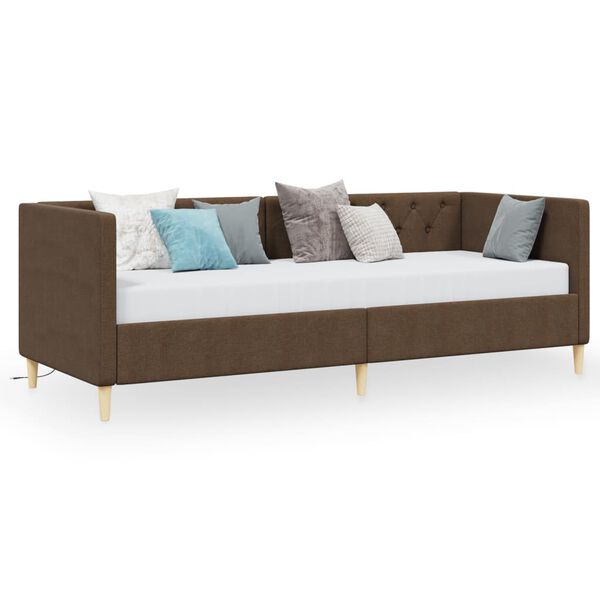 vidaXL Lit avec matelas et &eacute;clairage USB Marron fonc&eacute; Tissu 90x200 cm