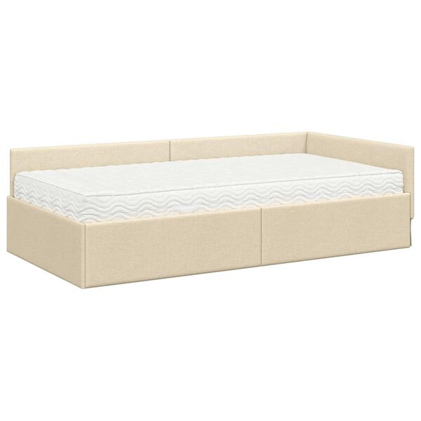 vidaXL Cadre de lit d'angle avec matelas Autre 2 pcs Cr&egrave;me tissu