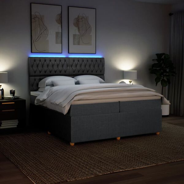 vidaXL Sommier &agrave; lattes de lit avec matelas Gris fonc&eacute; 200x200cm Tissu