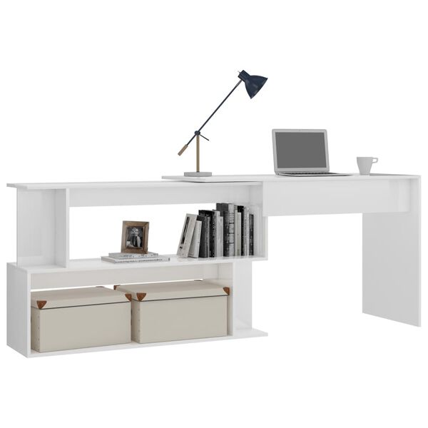 vidaXL Bureau d'angle Blanc brillant 200x50x76 cm Bois d’ingénierie