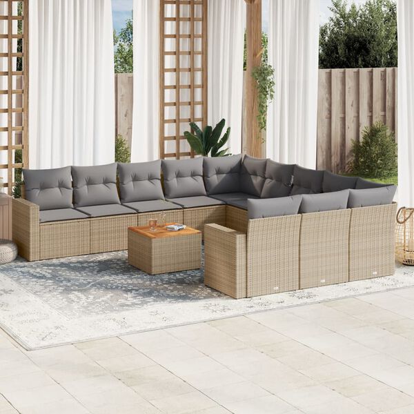 vidaXL Salon de jardin avec coussins 12 pcs beige r&eacute;sine tress&eacute;e