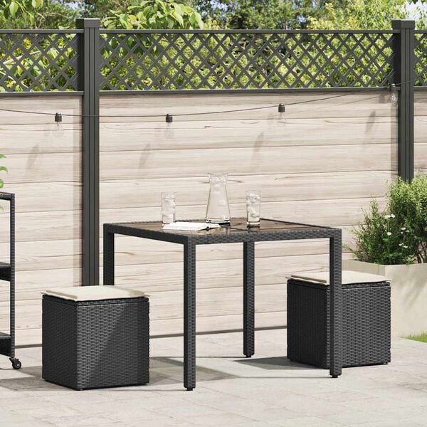 vidaXL Tabourets jardin coussins 2 pcs noir 40x40x43 cm r&eacute;sine tress&eacute;e
