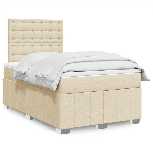 vidaXL Sommier &agrave; lattes de lit avec matelas cr&egrave;me 120x190 cm tissu