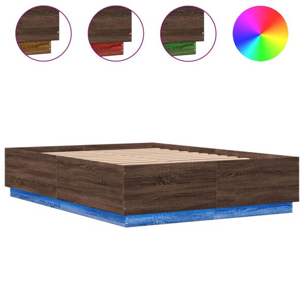 vidaXL Cadre de lit avec LED sans matelas ch&ecirc;ne marron 120x200 cm