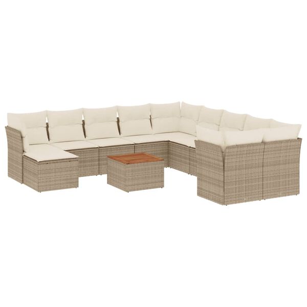 vidaXL Salon de jardin avec coussins 12 pcs beige r&eacute;sine tress&eacute;e