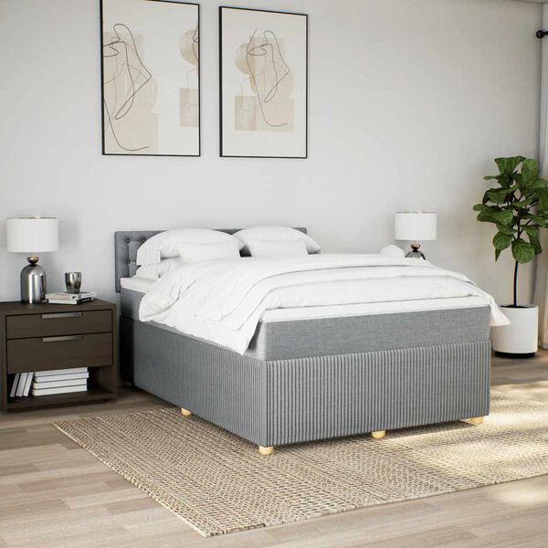 vidaXL Sommier &agrave; lattes de lit avec matelas Gris clair 160x200cm Tissu