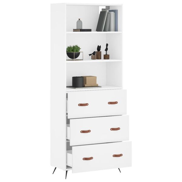 vidaXL Buffet haut Blanc 69,5x34x180 cm Bois d'ing&eacute;nierie