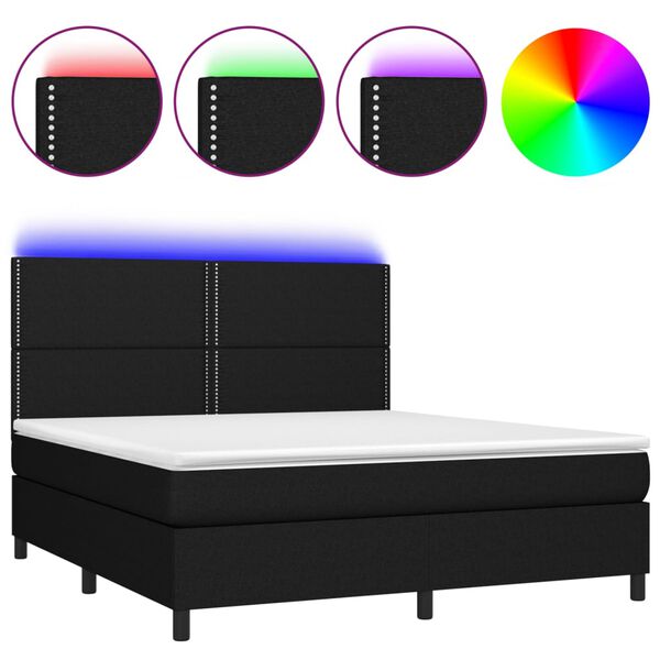 vidaXL Sommier &agrave; lattes de lit et matelas et LED Noir 180x200 cm Tissu