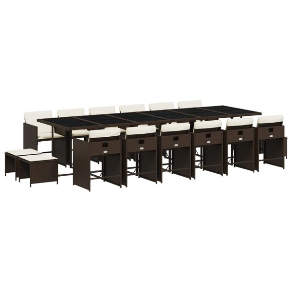 vidaXL Ensemble &agrave; manger de jardin et coussins 17 pcs marron rotin
