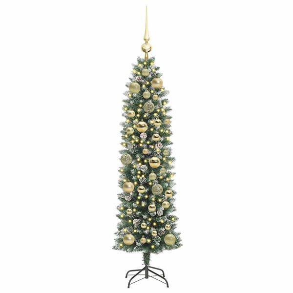 vidaXL Arbre de Noël artificiel slim avec 150 LED Vert et blanc 120 cm