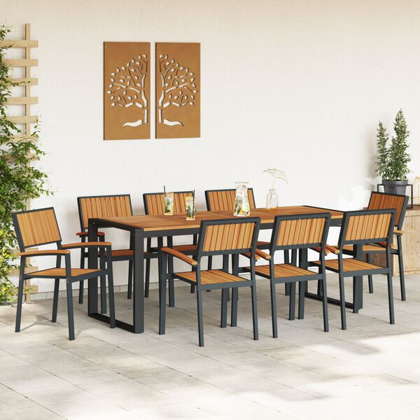 vidaXL Ensemble de salle à manger pour jardin 9 pcs Noir