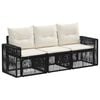 vidaXL Ensemble de canap&eacute; de jardin 3 pc Noir et blanc cr&egrave;me polyrotin