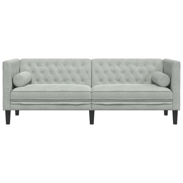 vidaXL Canap&eacute; Chesterfield avec traversins 3 places gris clair velours