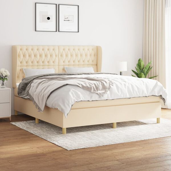 vidaXL Sommier &agrave; lattes de lit avec matelas Cr&egrave;me 180x200 cm Tissu