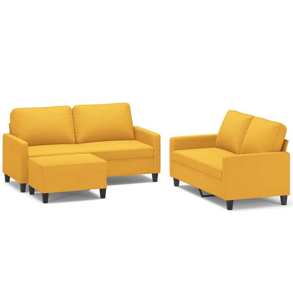 vidaXL Ensemble de canap&eacute;s 3 pcs avec coussins Jaune clair Tissu