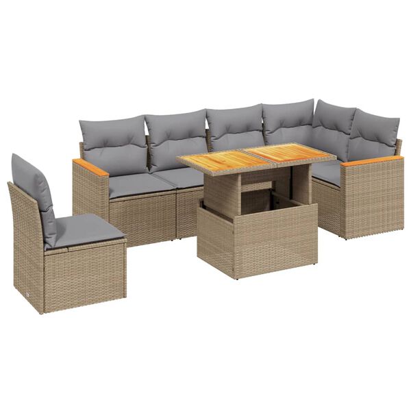 vidaXL Salon de jardin avec coussins 7 pcs beige r&eacute;sine tress&eacute;e