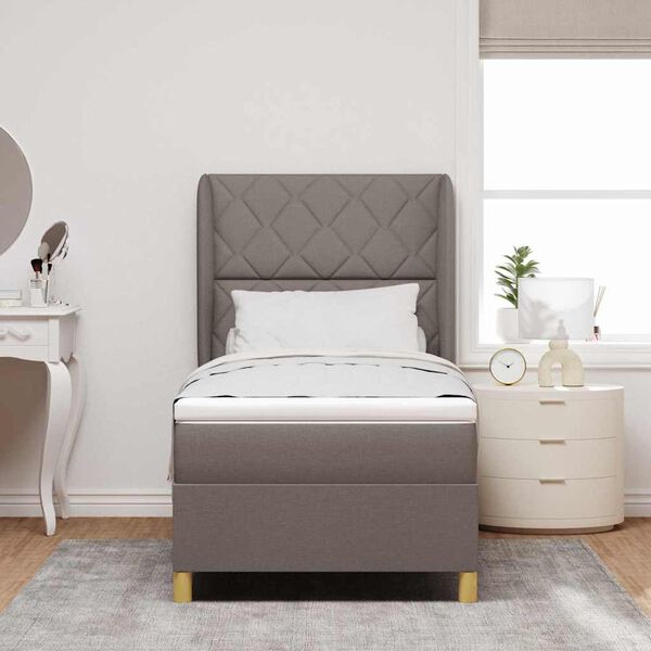 vidaXL Lit &agrave; ressorts avec matelas gris fonc&eacute; 90x190 cm Taupe tissu