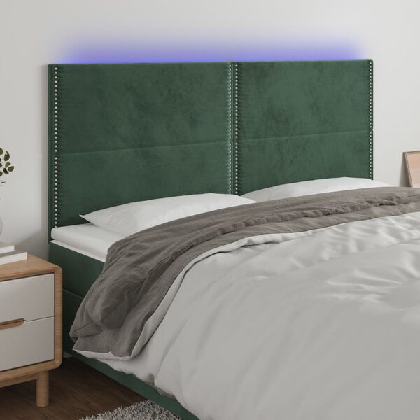 vidaXL T&ecirc;te de lit &agrave; LED Vert fonc&eacute; 180x5x118/128 cm Velours
