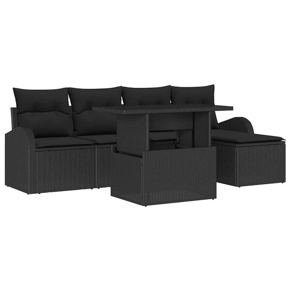 vidaXL Ensemble de canapé de jardin avec coussin 6 pcs Noir Poly rotin